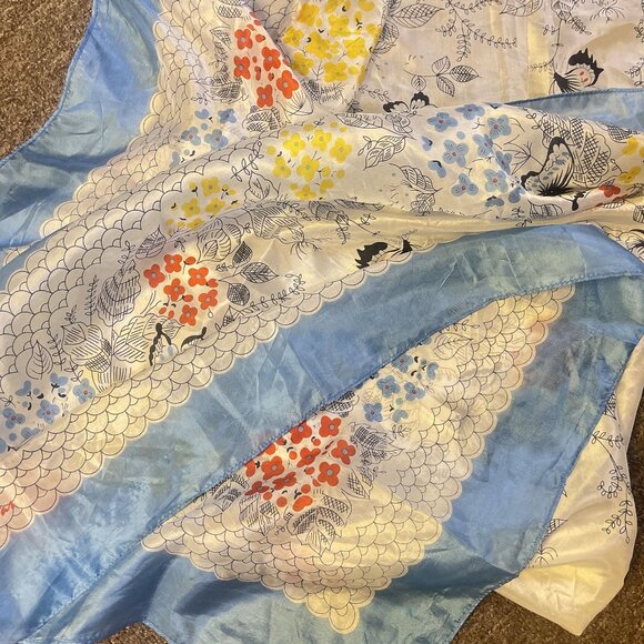 Johnny Was Floral Butterfly Silk Scarf With Tassels Square - Picture 6 of 9